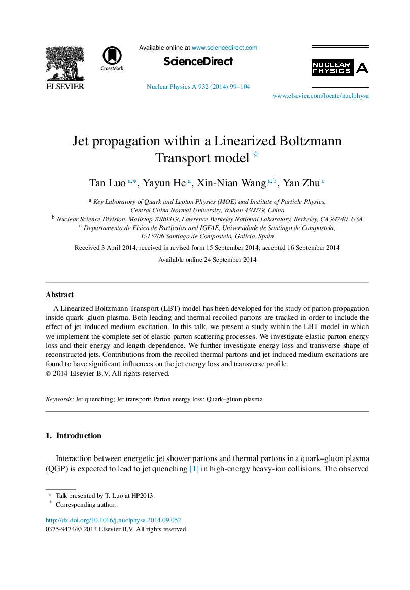 انتشار جت در یک مدل حمل و نقل بولتزمان خطی 