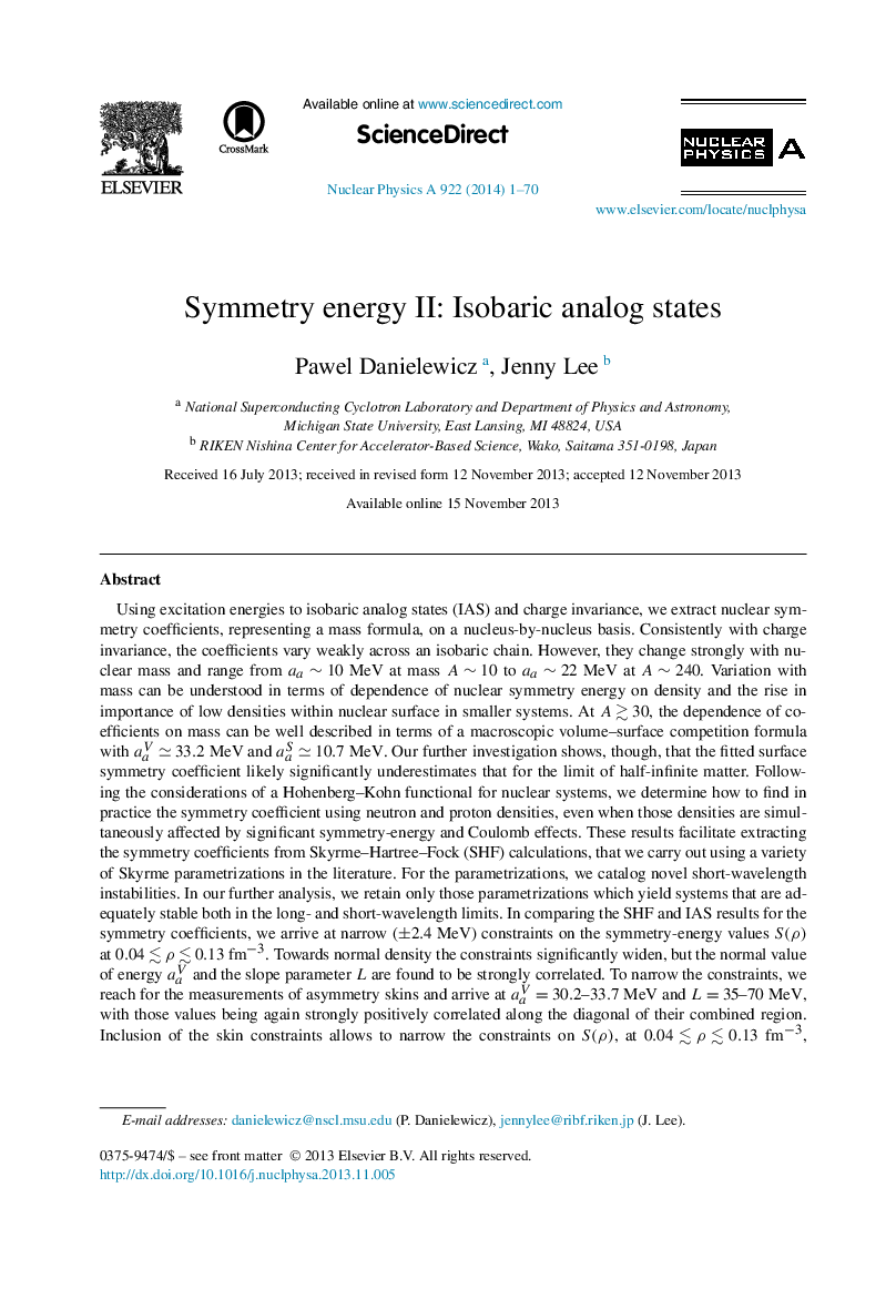 Symmetry energy II: Isobaric analog states