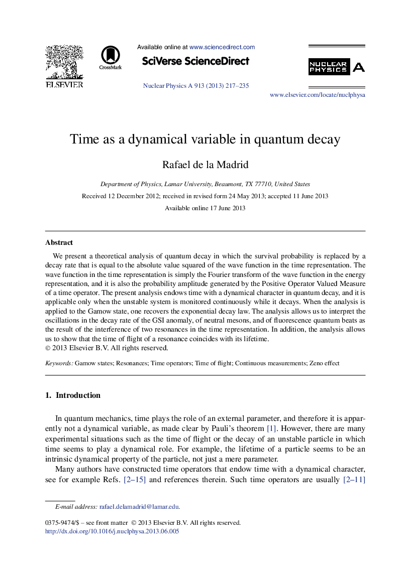 Time as a dynamical variable in quantum decay