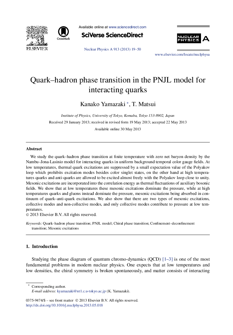 Quark–hadron phase transition in the PNJL model for interacting quarks