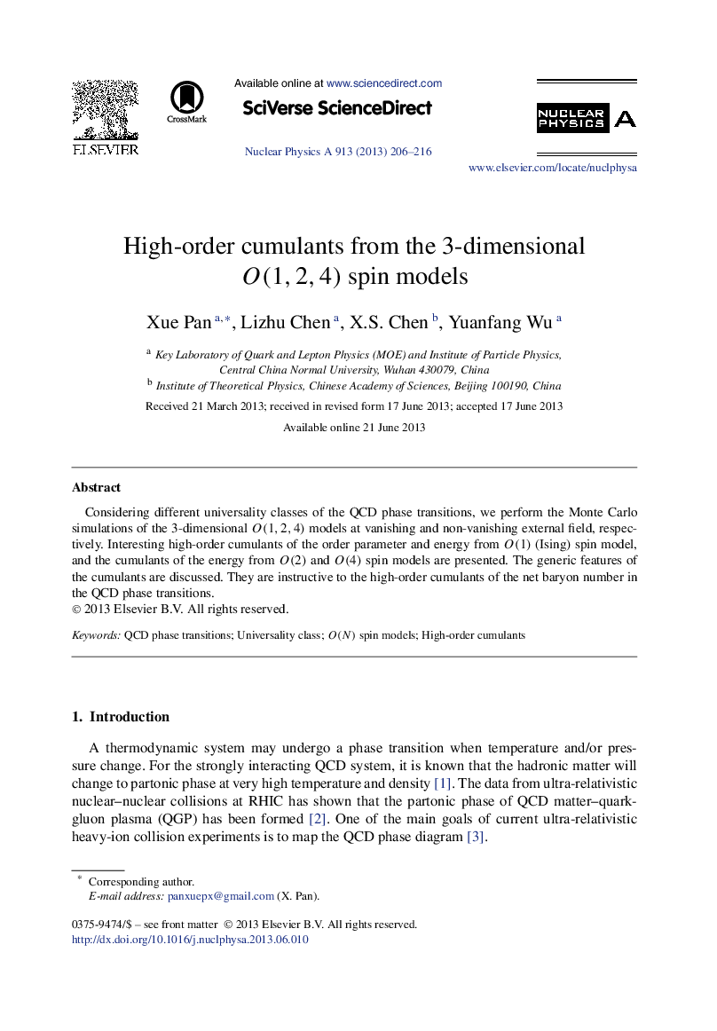 High-order cumulants from the 3-dimensional O(1,2,4)O(1,2,4) spin models