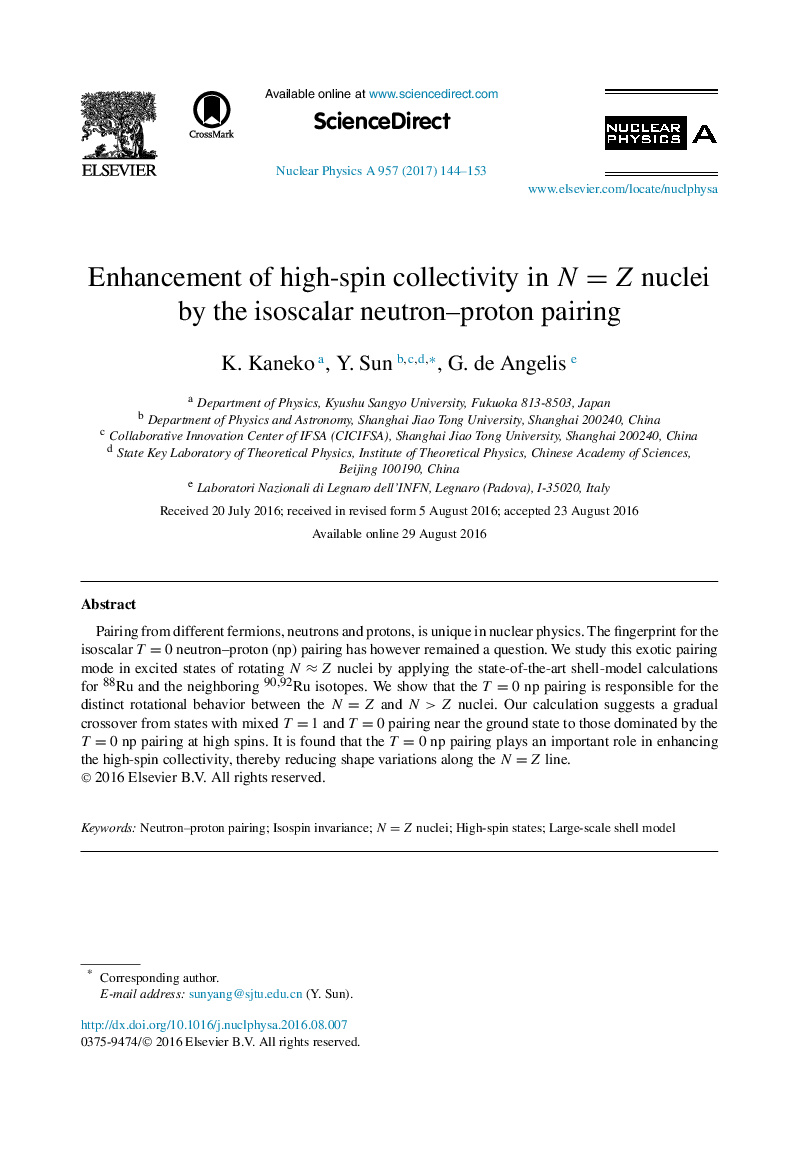 افزایش جمع پذیری با اسپین بالا در هسته N = Z توسط جفت شدن نوترون ـ پروتون با ایزو اسکالر