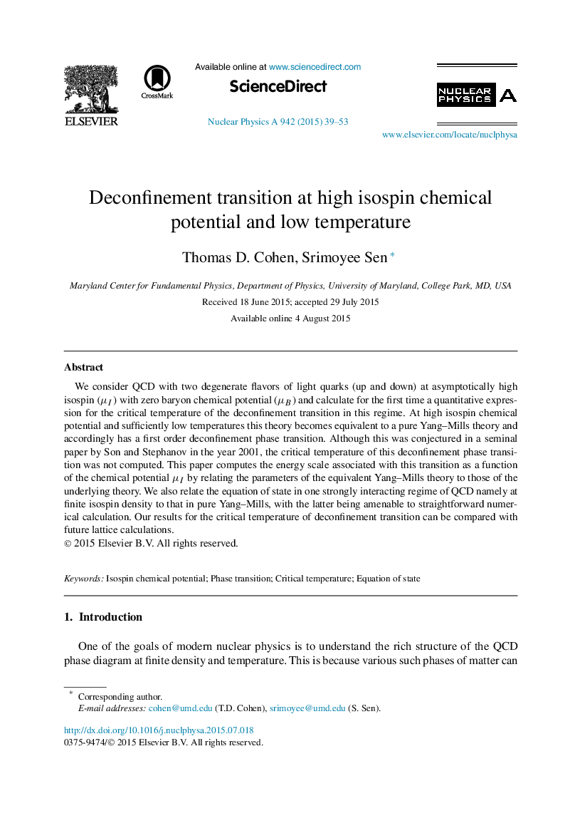 Deconfinement transition at high isospin chemical potential and low temperature