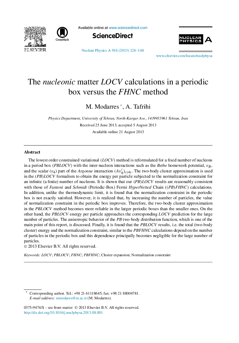 The nucleonic matter LOCV calculations in a periodic box versus the FHNC method