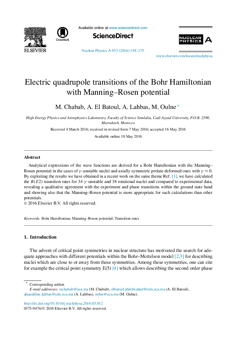 Electric quadrupole transitions of the Bohr Hamiltonian with Manning–Rosen potential