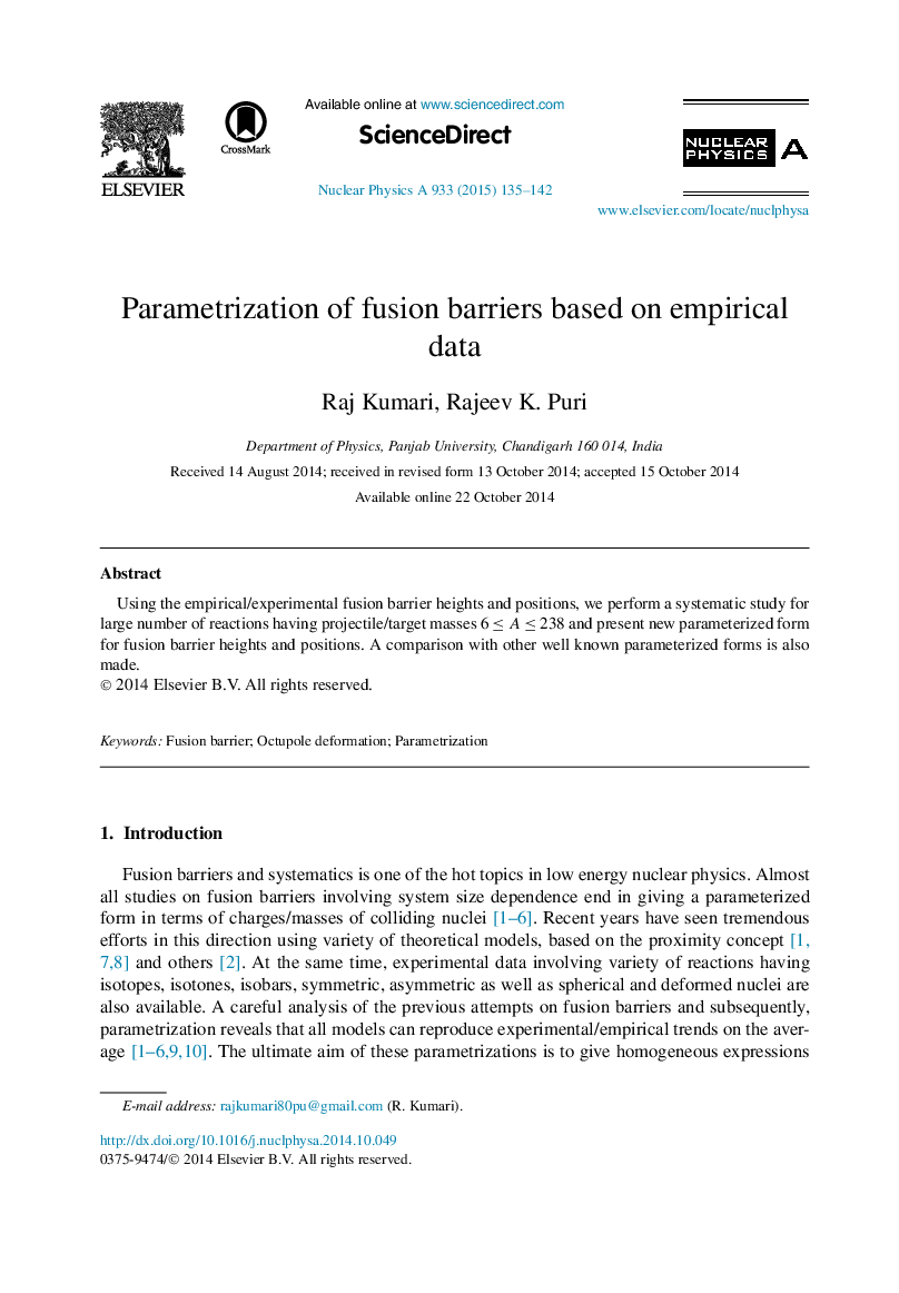 Parametrization of fusion barriers based on empirical data