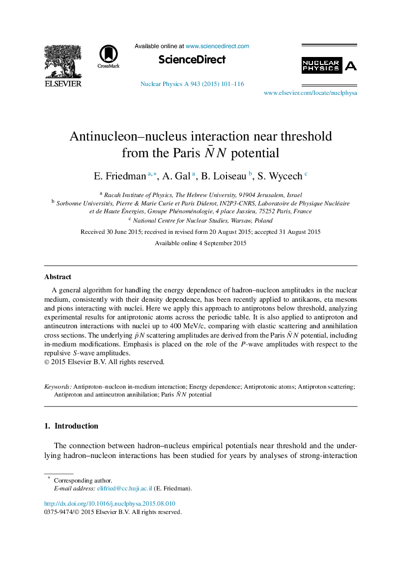 Antinucleon–nucleus interaction near threshold from the Paris N¯N potential