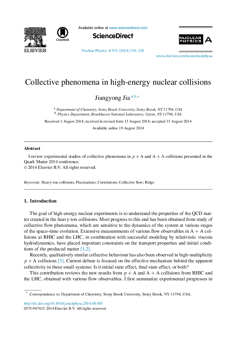 Collective phenomena in high-energy nuclear collisions