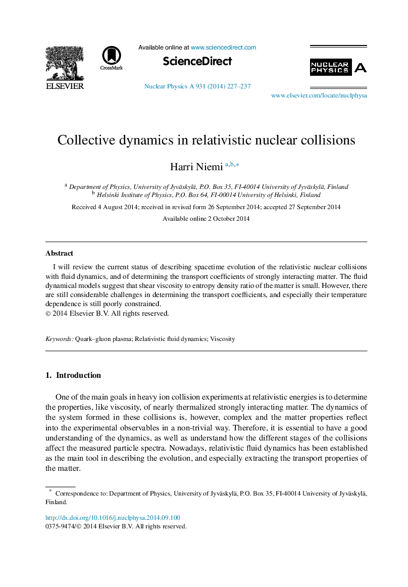 Collective dynamics in relativistic nuclear collisions