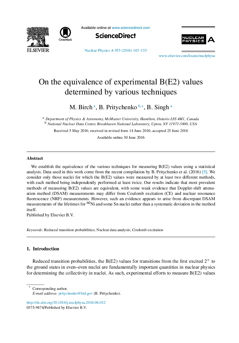 On the equivalence of experimental B(E2) values determined by various techniques