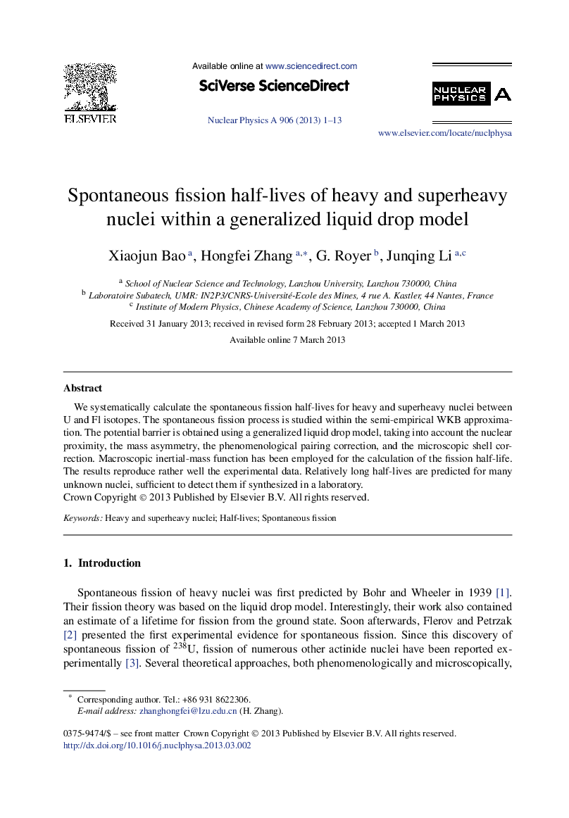 Spontaneous fission half-lives of heavy and superheavy nuclei within a generalized liquid drop model