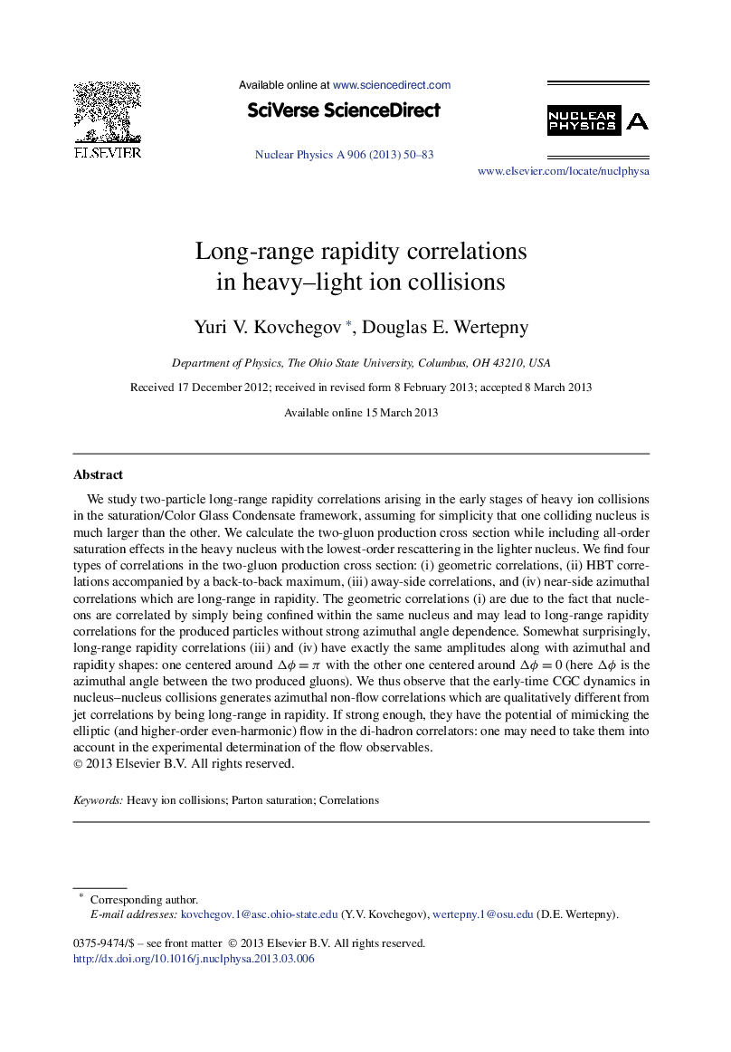 Long-range rapidity correlations in heavy–light ion collisions