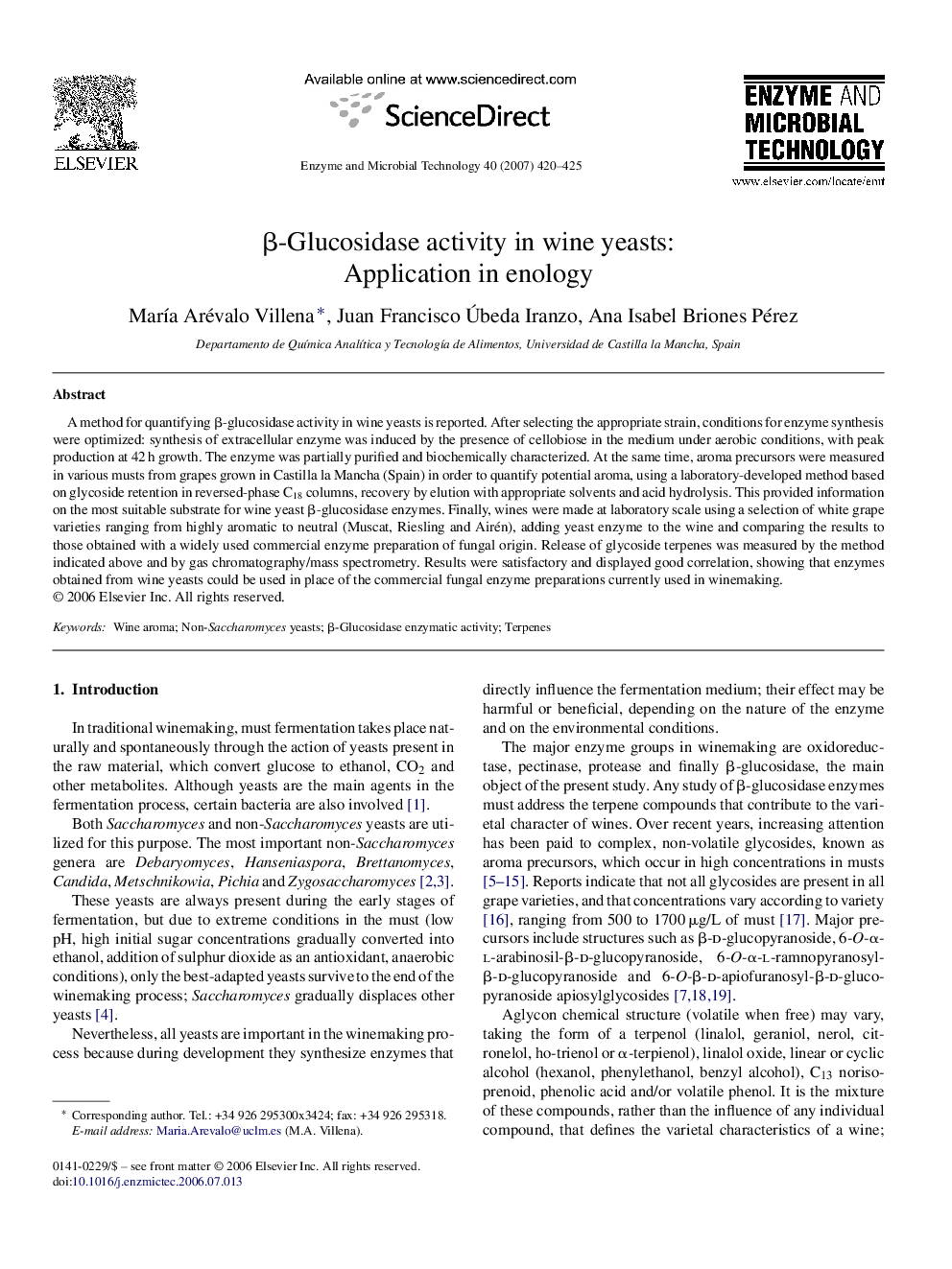 β-Glucosidase activity in wine yeasts: Application in enology