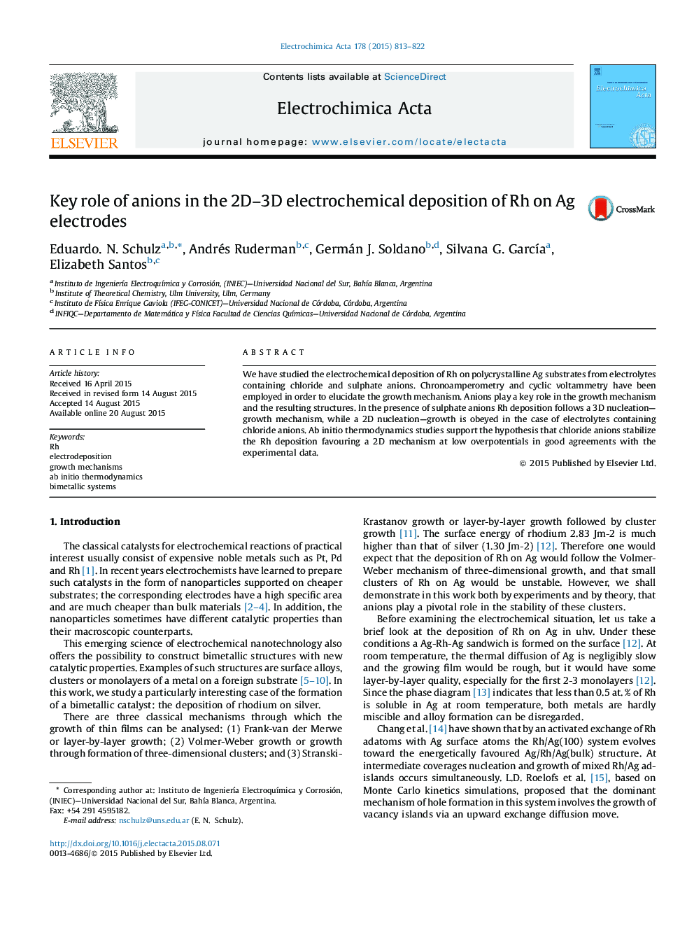 Key role of anions in the 2D–3D electrochemical deposition of Rh on Ag electrodes