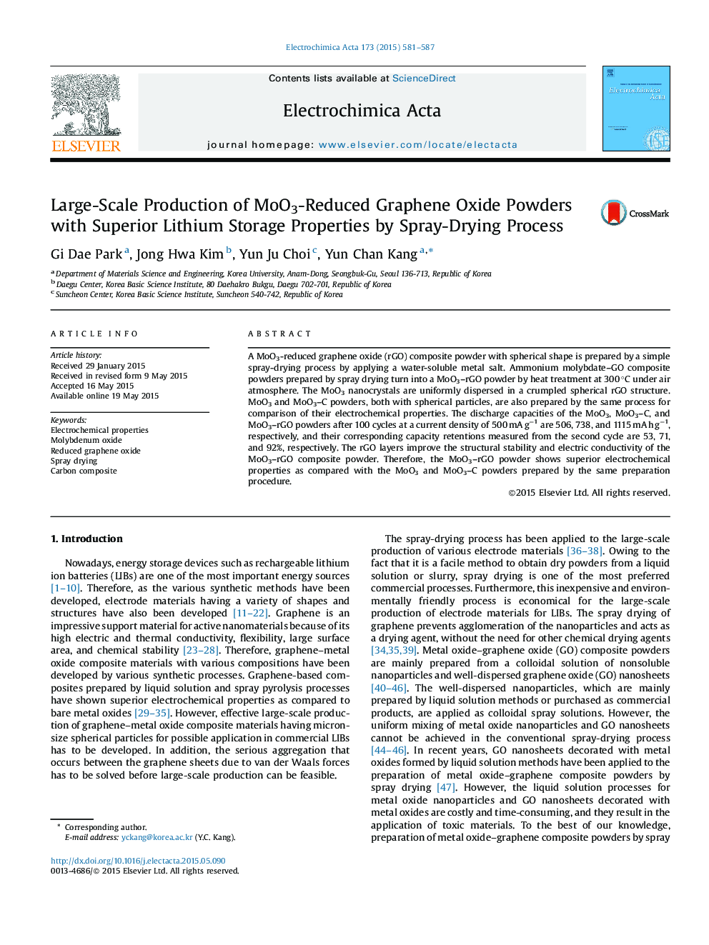 Large-Scale Production of MoO3-Reduced Graphene Oxide Powders with Superior Lithium Storage Properties by Spray-Drying Process