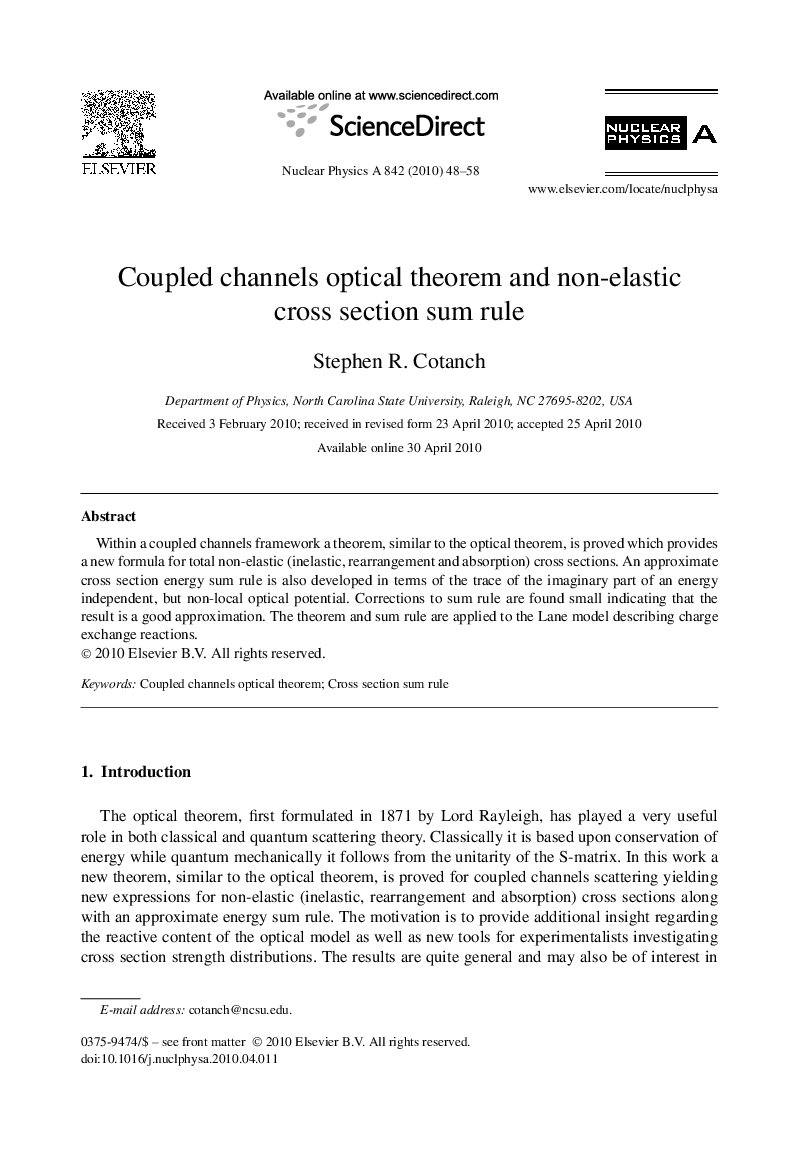 Coupled channels optical theorem and non-elastic cross section sum rule