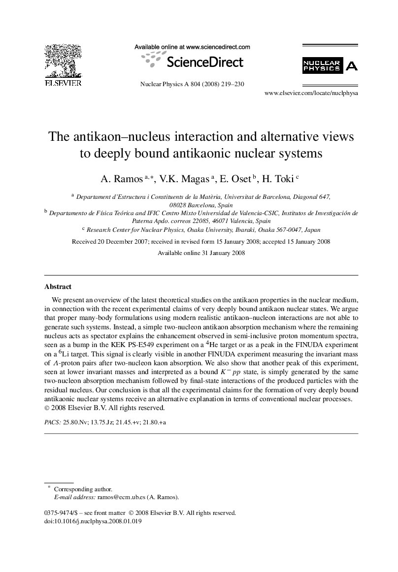 عکس صفحه اول مقاله: The antikaon–nucleus interaction and alternative views to deeply bound antikaonic nuclear systems The antikaon–nucleus interaction and alternative views to deeply bound antikaonic nuclear systems