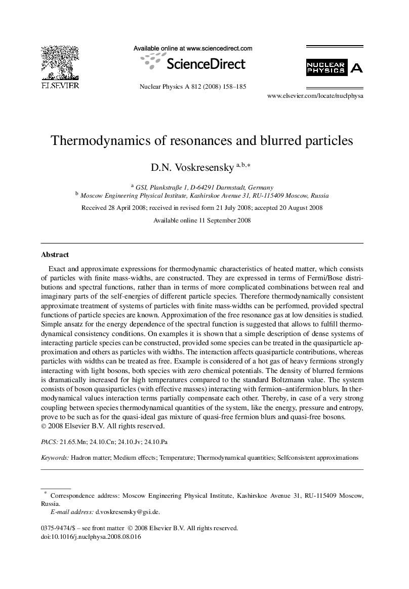Thermodynamics of resonances and blurred particles