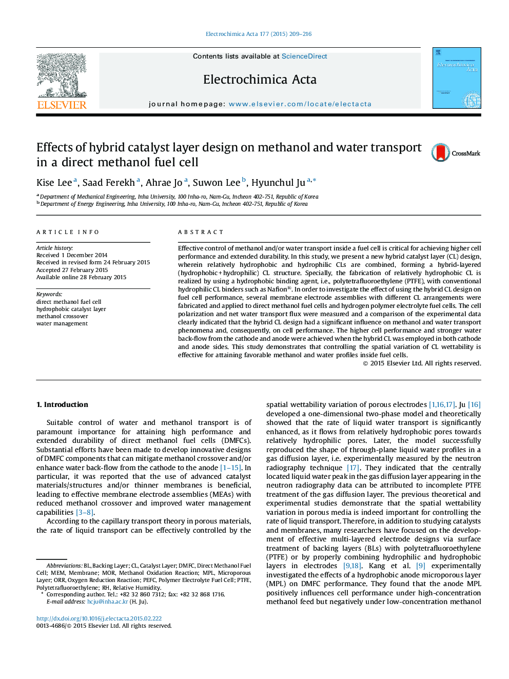 Effects of hybrid catalyst layer design on methanol and water transport in a direct methanol fuel cell