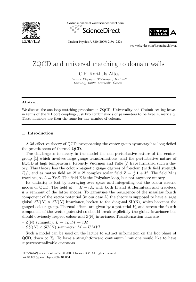 عکس صفحه اول مقاله: ZQCD and universal matching to domain walls ZQCD and universal matching to domain walls