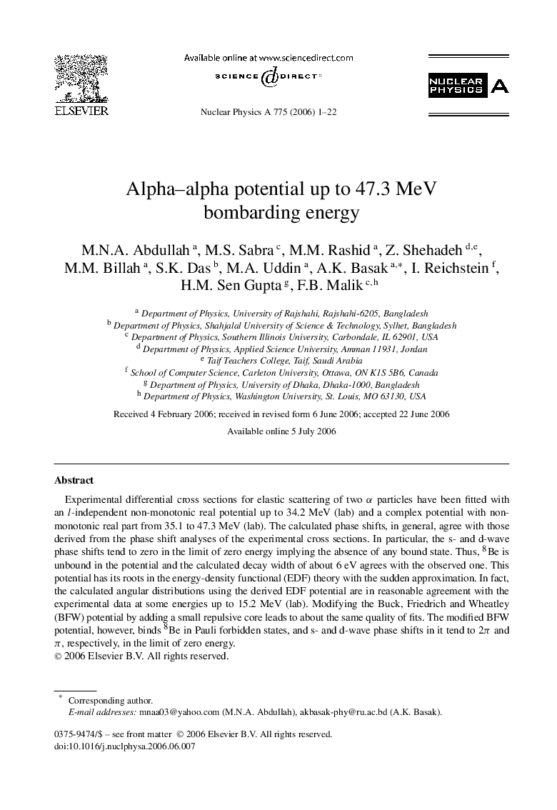 Alpha–alpha potential up to 47.3 MeV bombarding energy