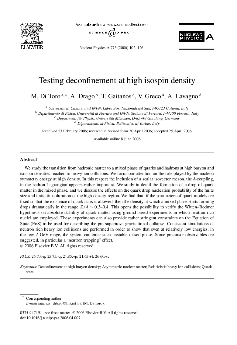 Testing deconfinement at high isospin density