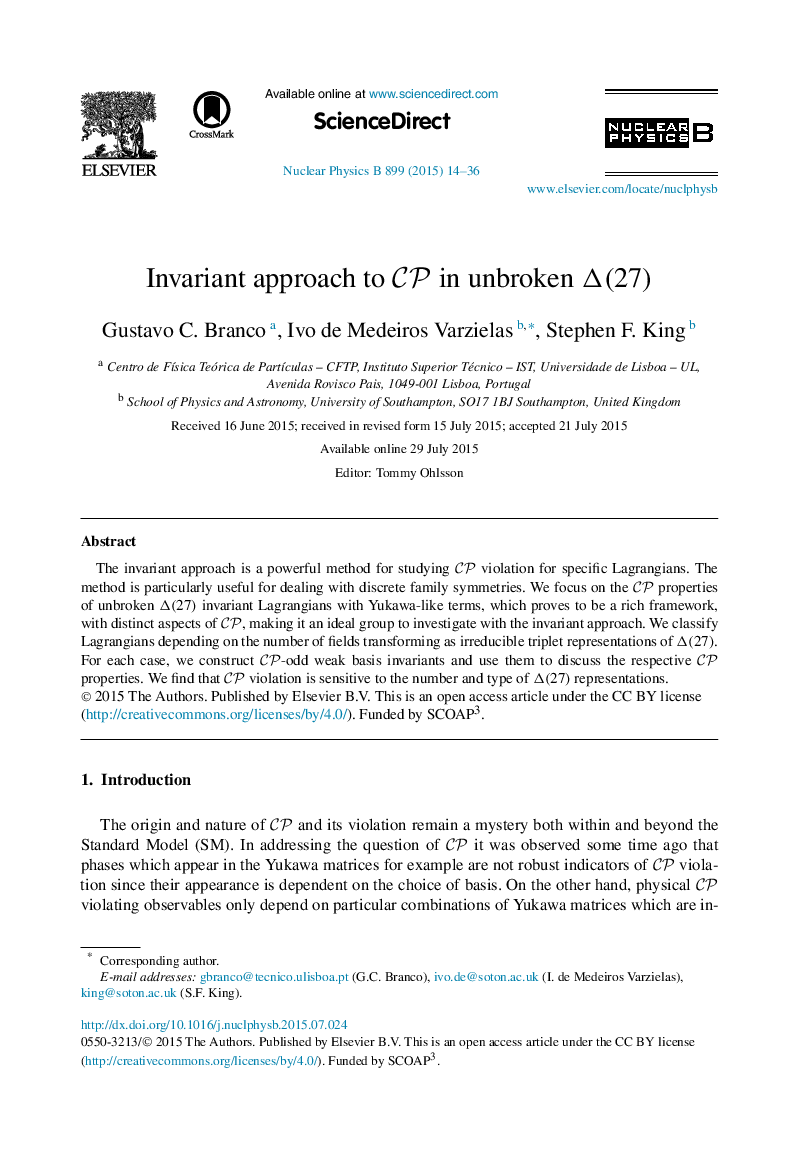 Invariant approach to CPCP in unbroken Δ(27)Δ(27)