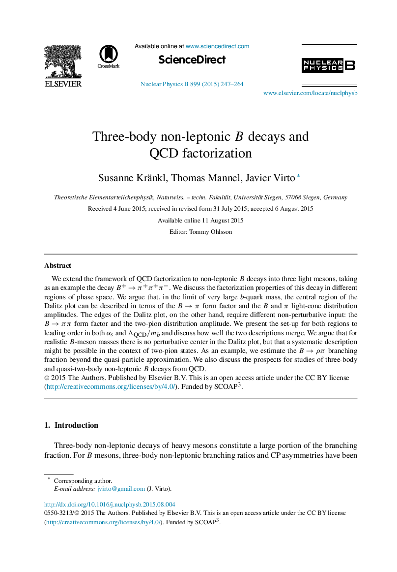 Three-body non-leptonic B decays and QCD factorization