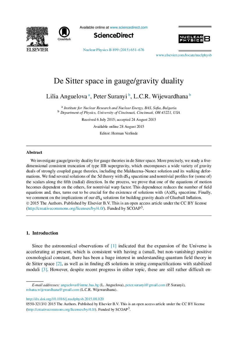 De Sitter space in gauge/gravity duality