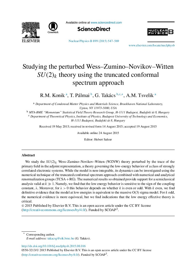 Studying the perturbed Wess–Zumino–Novikov–Witten SU(2)kSU(2)k theory using the truncated conformal spectrum approach