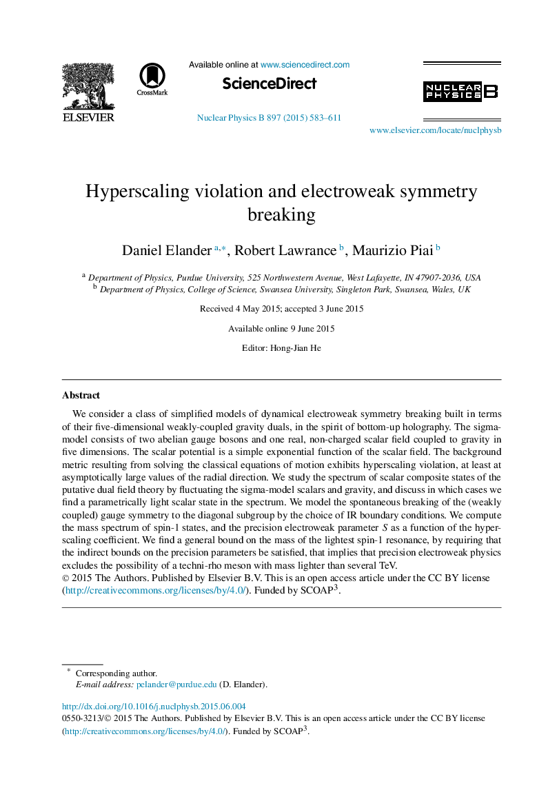 Hyperscaling violation and electroweak symmetry breaking