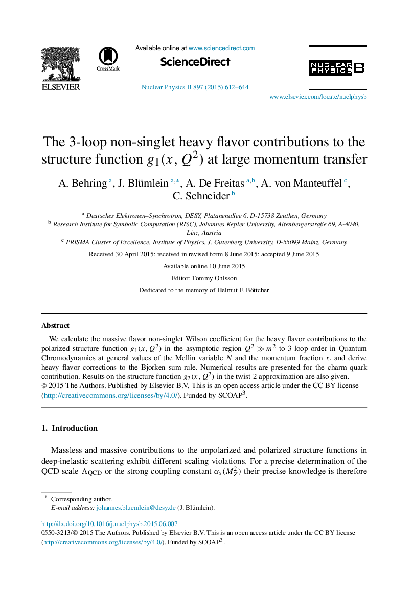 The 3-loop non-singlet heavy flavor contributions to the structure function g1(x,Q2)g1(x,Q2) at large momentum transfer