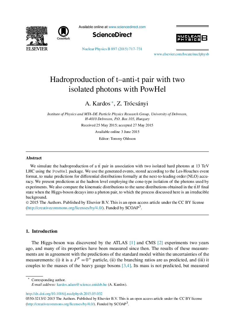 Hadroproduction of t–anti-t pair with two isolated photons with PowHel