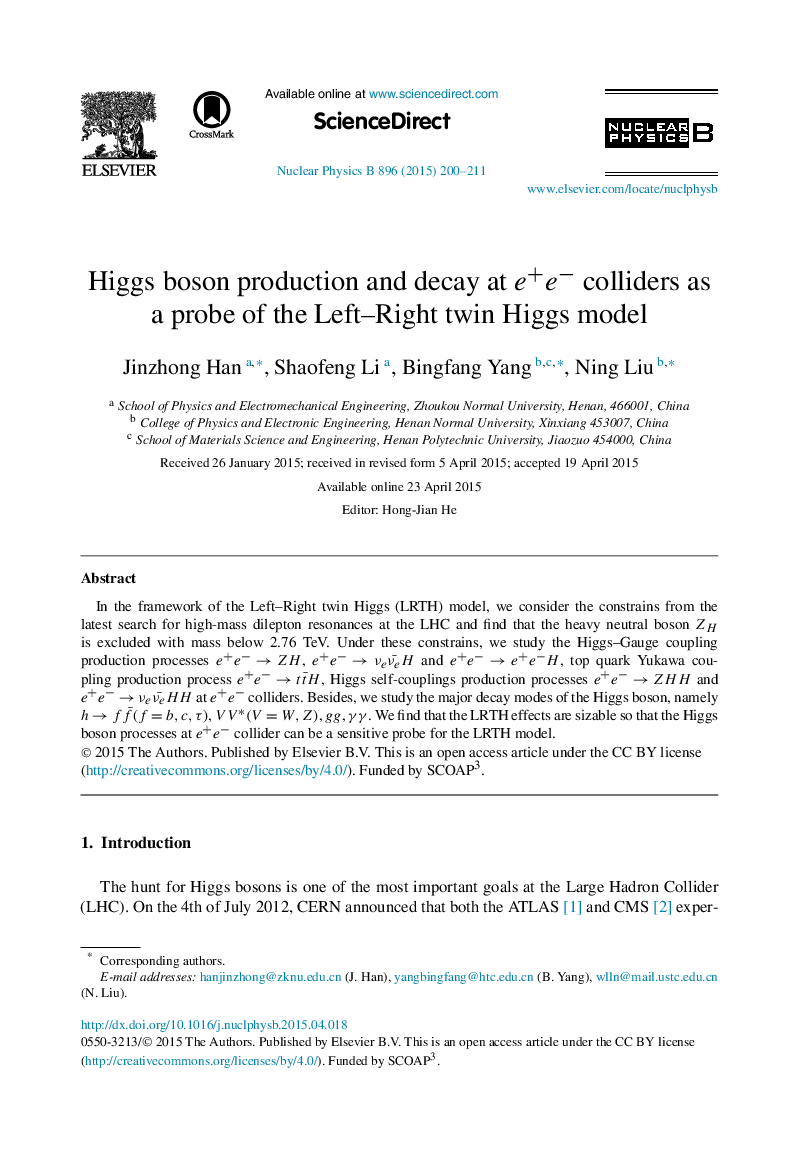 Higgs boson production and decay at e+e−e+e− colliders as a probe of the Left–Right twin Higgs model