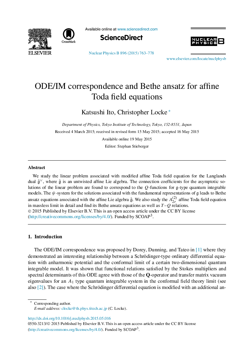 ODE/IM correspondence and Bethe ansatz for affine Toda field equations