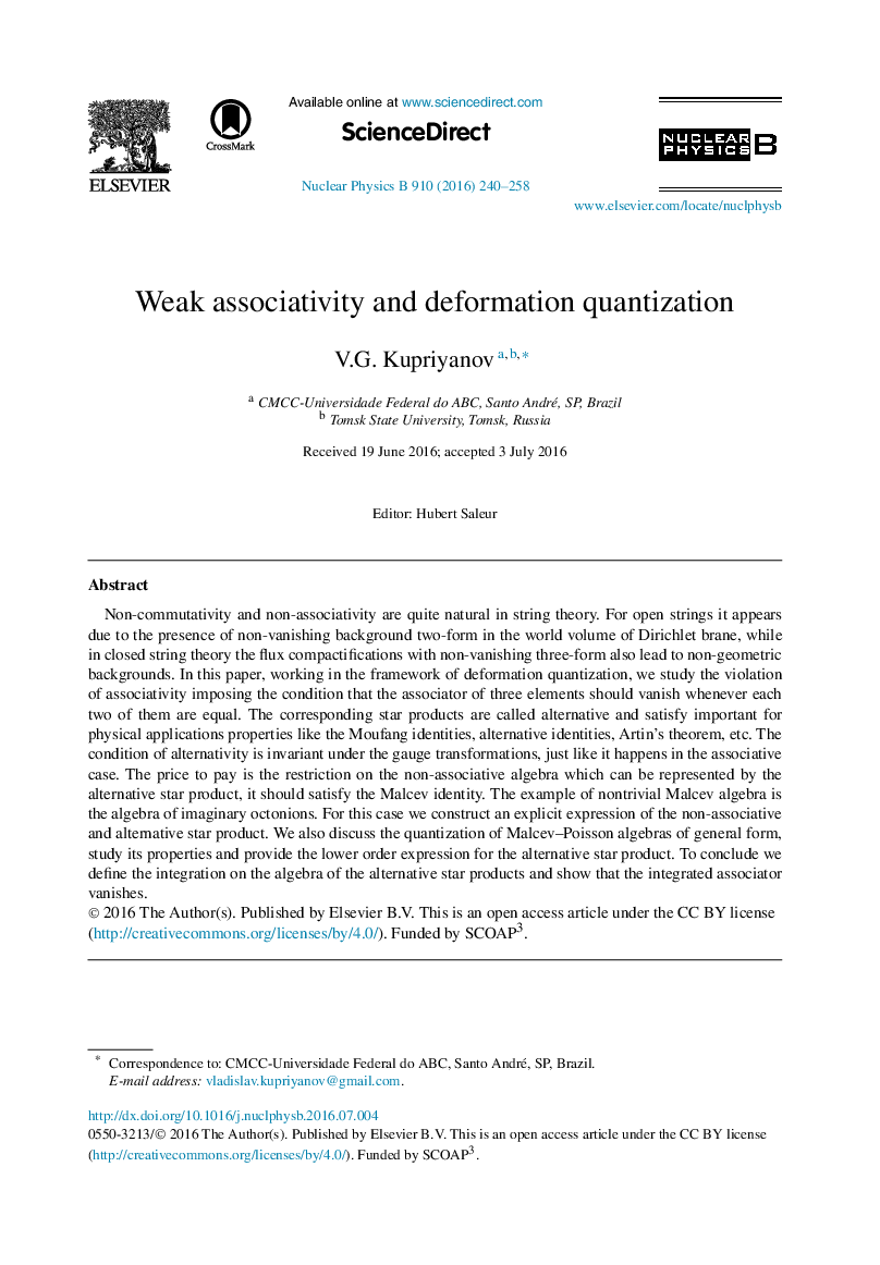 Weak associativity and deformation quantization