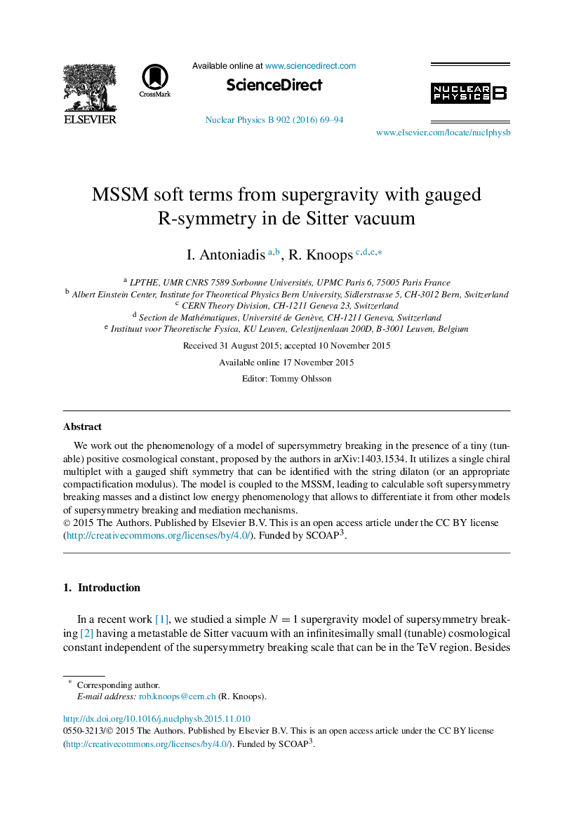 اصطلاحات نرم MSSM از ابرگرانشی با R-symmetry اندازه گیری شده در خلاء de Sitter