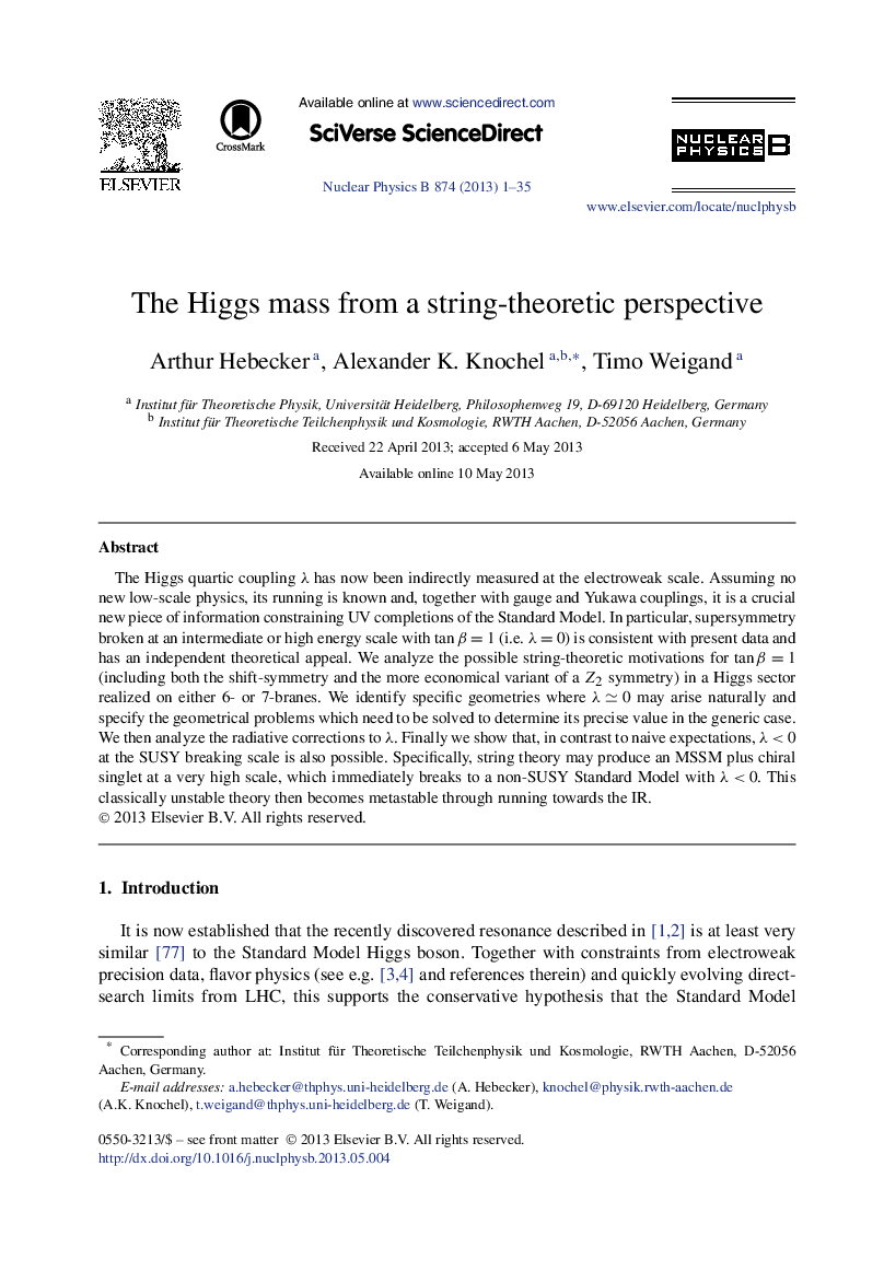 عکس صفحه اول مقاله: The Higgs mass from a string-theoretic perspective The Higgs mass from a string-theoretic perspective