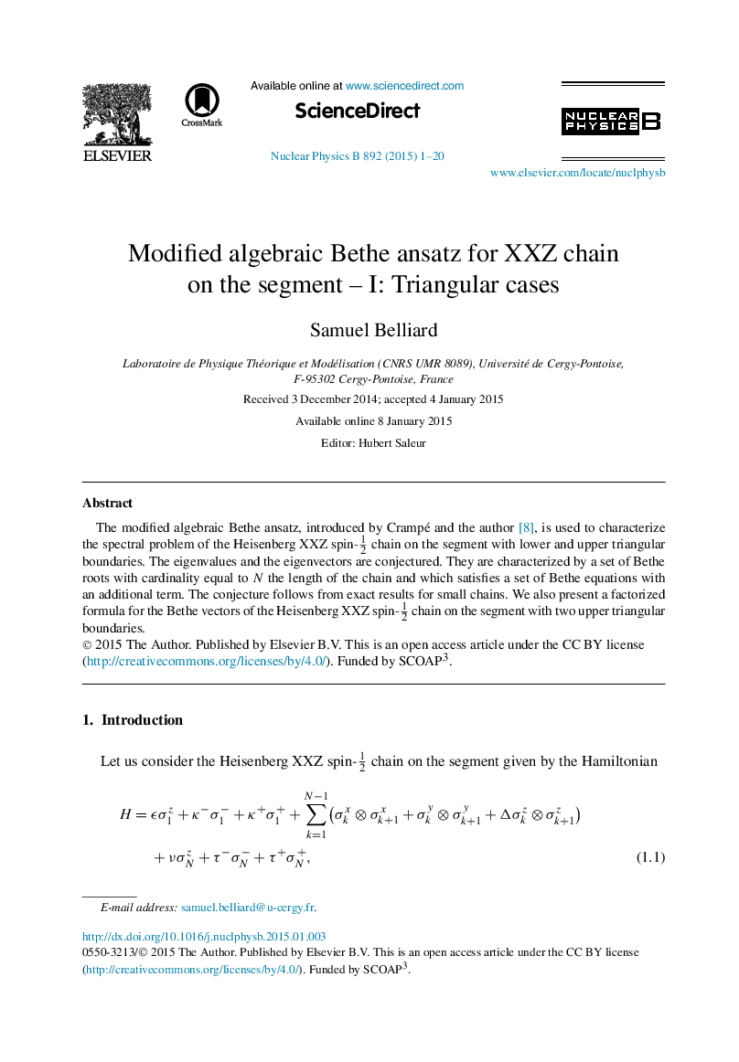 Modified algebraic Bethe ansatz for XXZ chain on the segment – I: Triangular cases