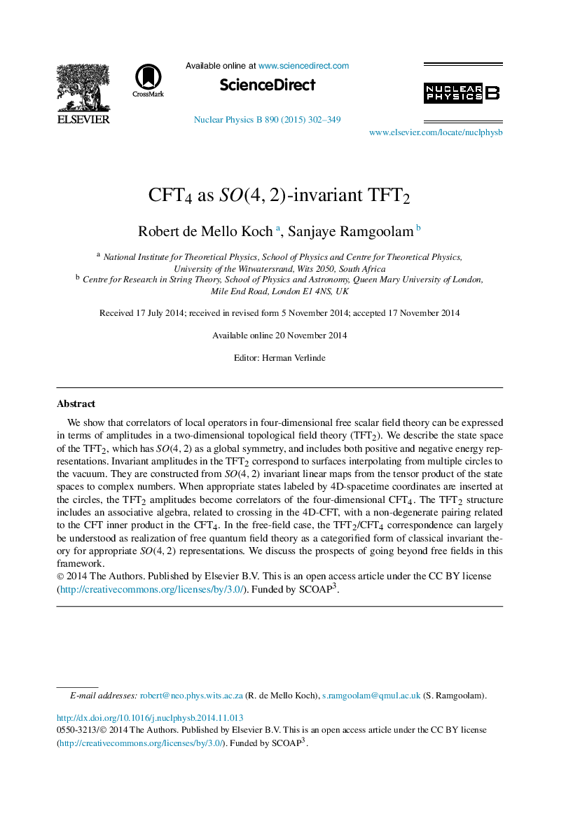 CFT4 as SO(4,2)SO(4,2)-invariant TFT2