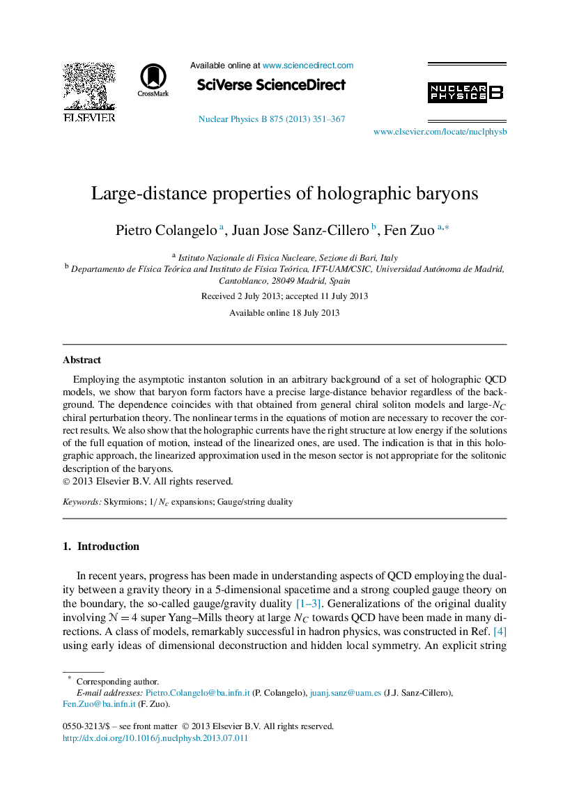 Large-distance properties of holographic baryons