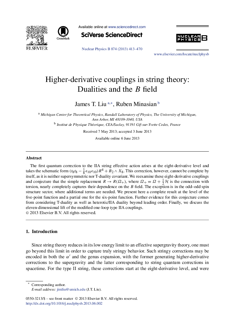 Higher-derivative couplings in string theory: Dualities and the B field
