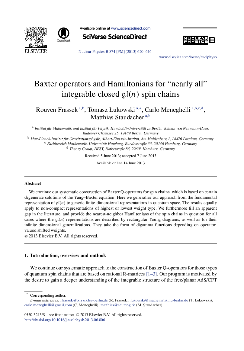 Baxter operators and Hamiltonians for “nearly all” integrable closed gl(n)gl(n) spin chains