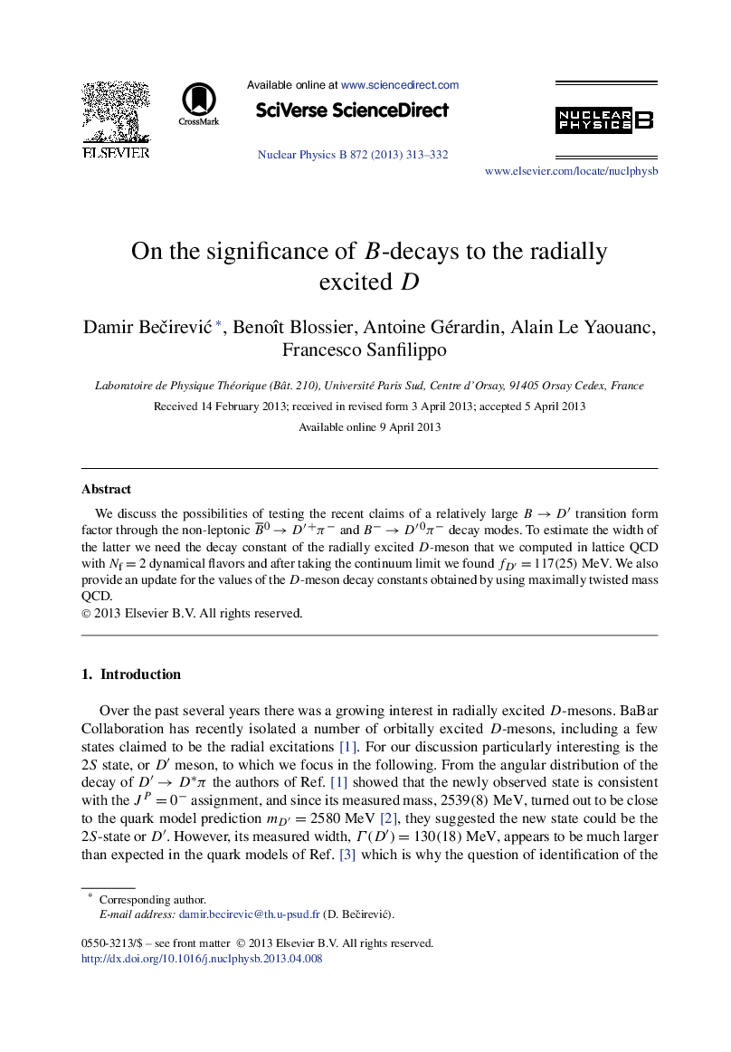 On the significance of B-decays to the radially excited D