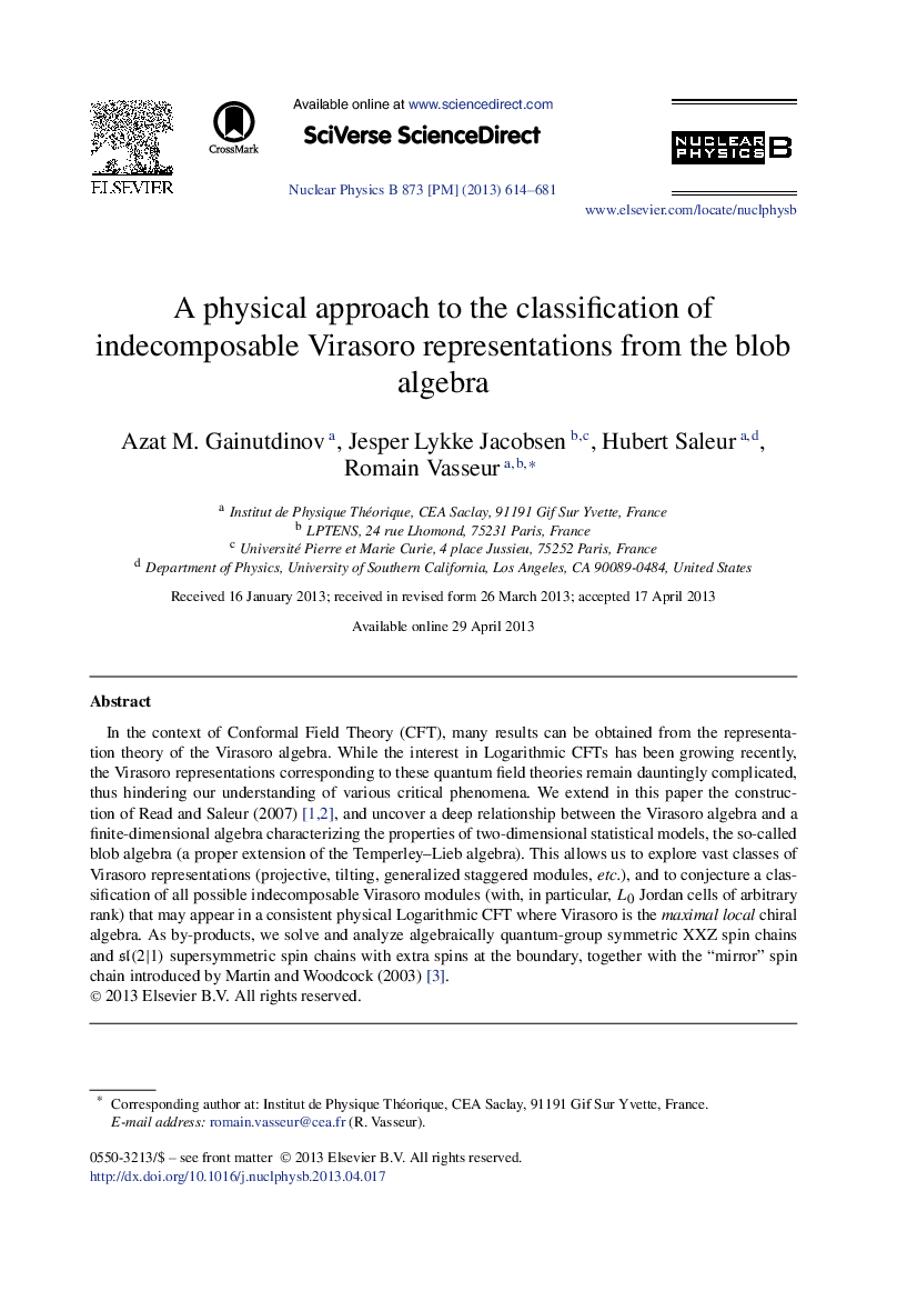 A physical approach to the classification of indecomposable Virasoro representations from the blob algebra
