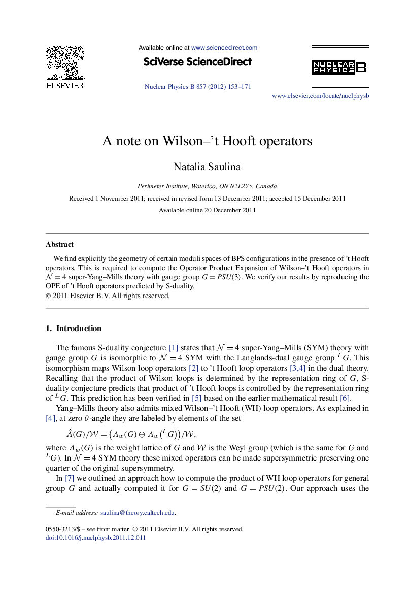 A note on Wilson–ʼt Hooft operators