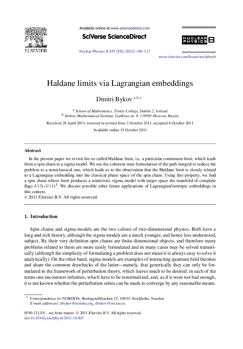 Haldane limits via Lagrangian embeddings
