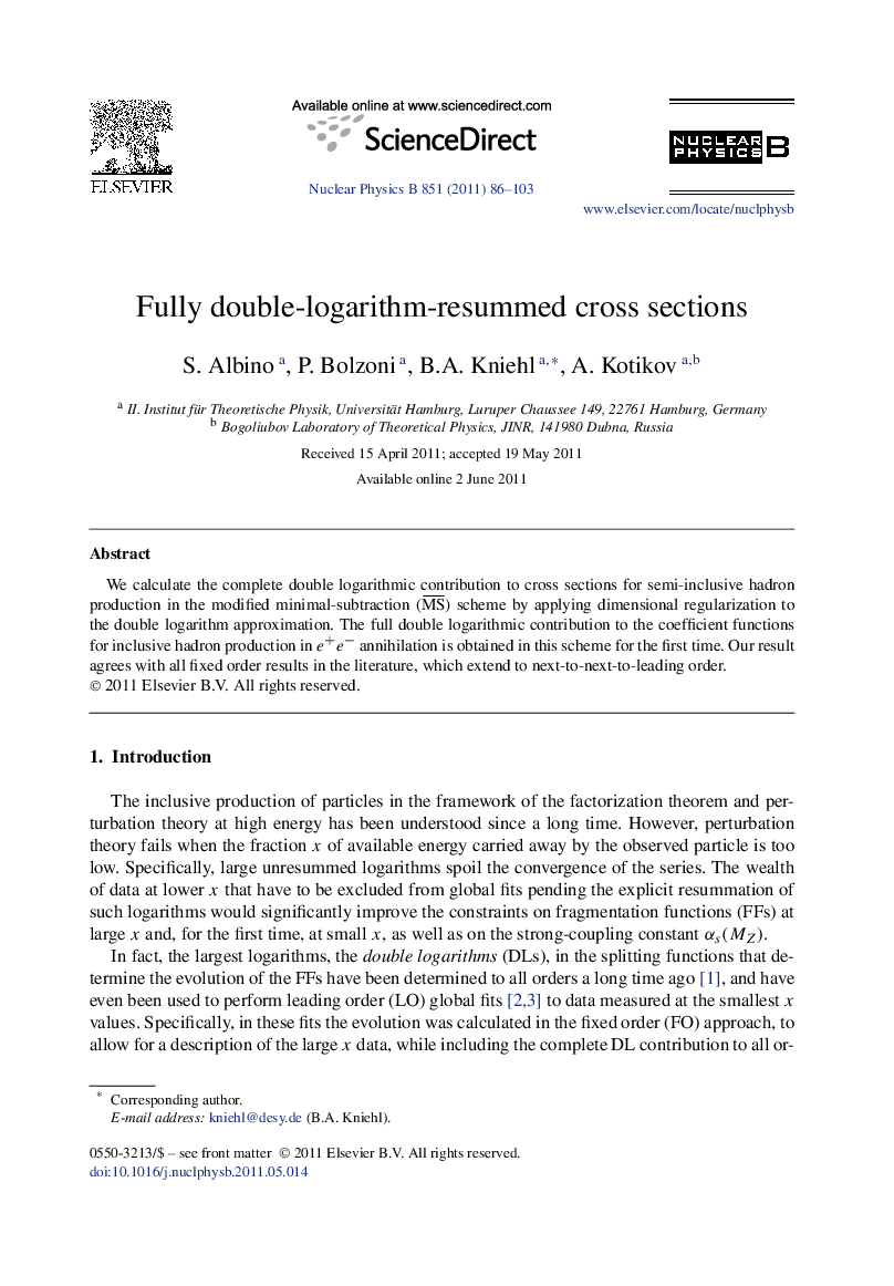 Fully double-logarithm-resummed cross sections