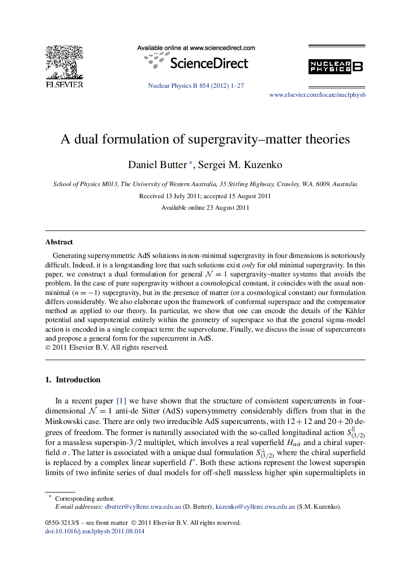 A dual formulation of supergravity–matter theories