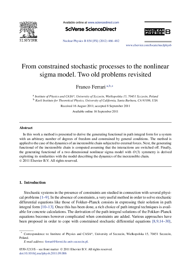 From constrained stochastic processes to the nonlinear sigma model. Two old problems revisited